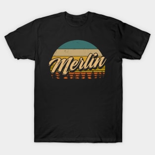 Graphic Merlin Proud Name Christmas Birthday 70s 80s 90s Vintage Styles T-Shirt